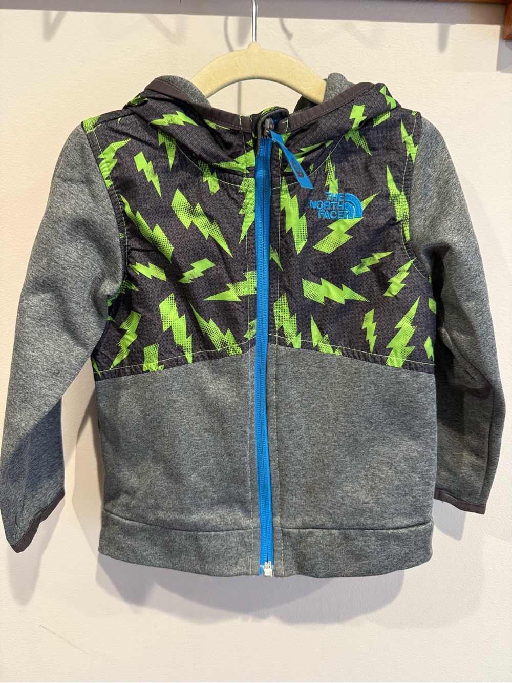 THE NORTH FACE Baby 18-24 months Jacket zip HOODIE GREY GREEN BOLT SWEATSHIRT